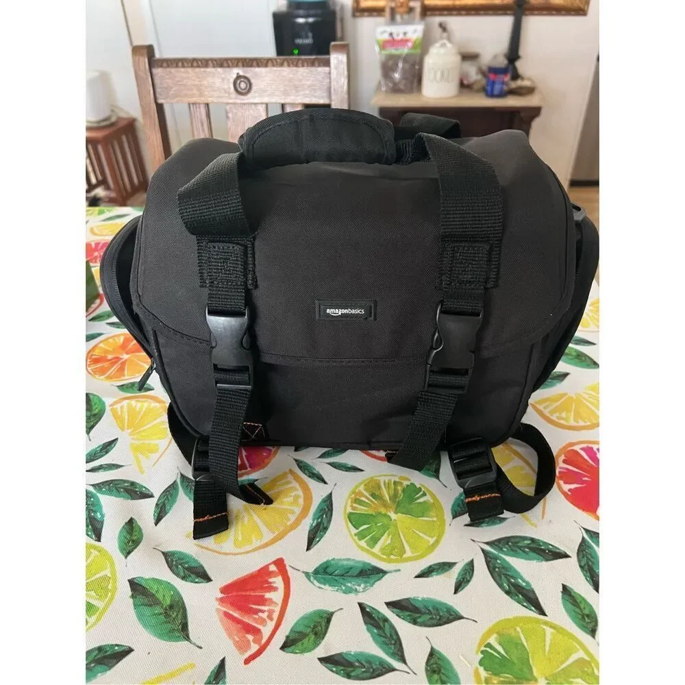 Amazon Basics Large DSLR Gadget Bag, Black with Orange Interior, Solid